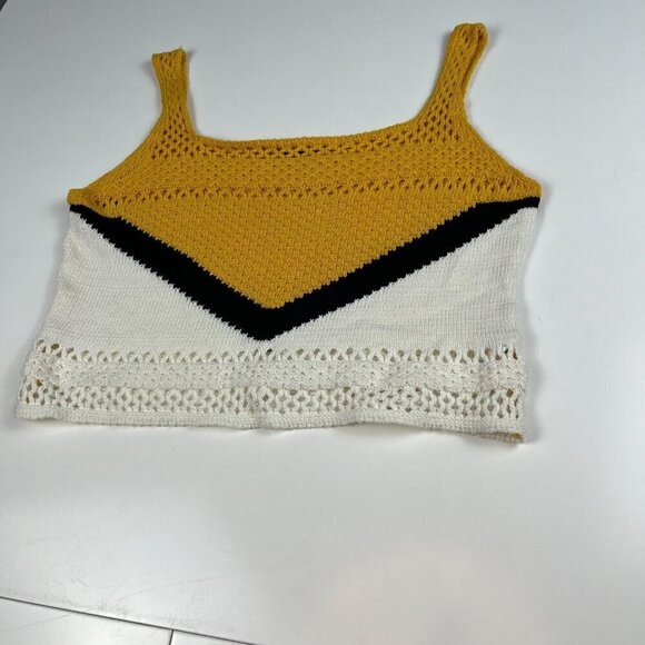 boohoo women knitted crop cami top yellow, white black size 14 - Picture 3 of 9